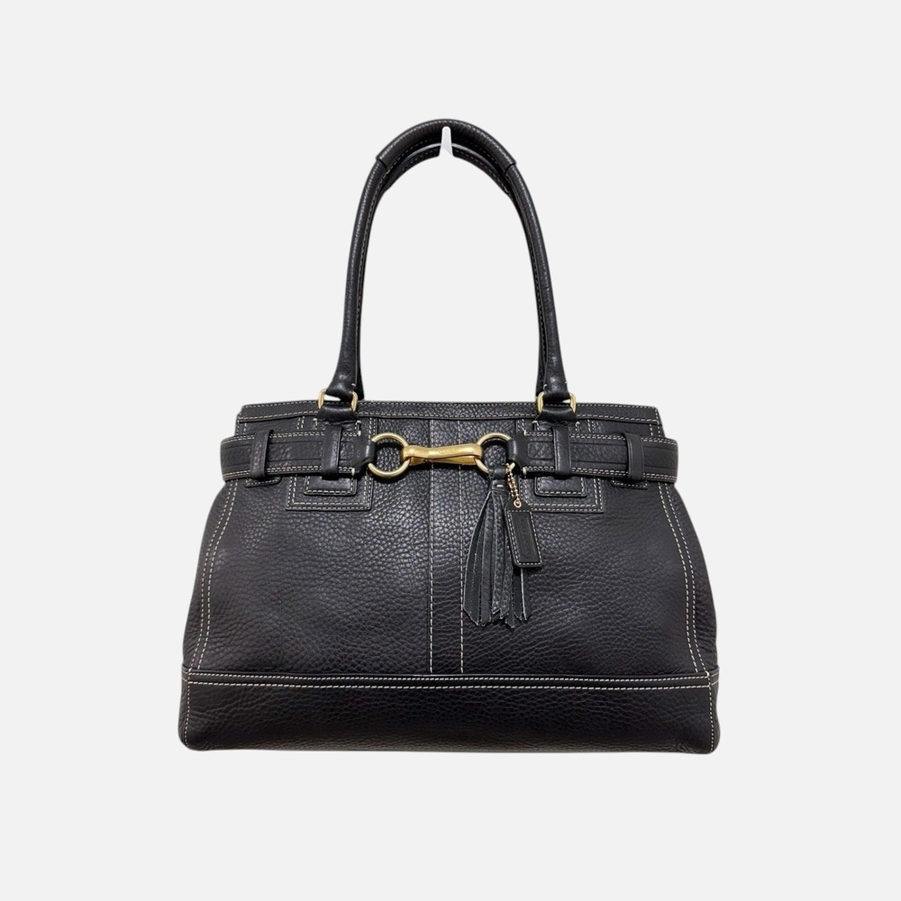 Coach Hamptons Large Carryall Tote Bag Black Pebbled Leather Horsebit 10213